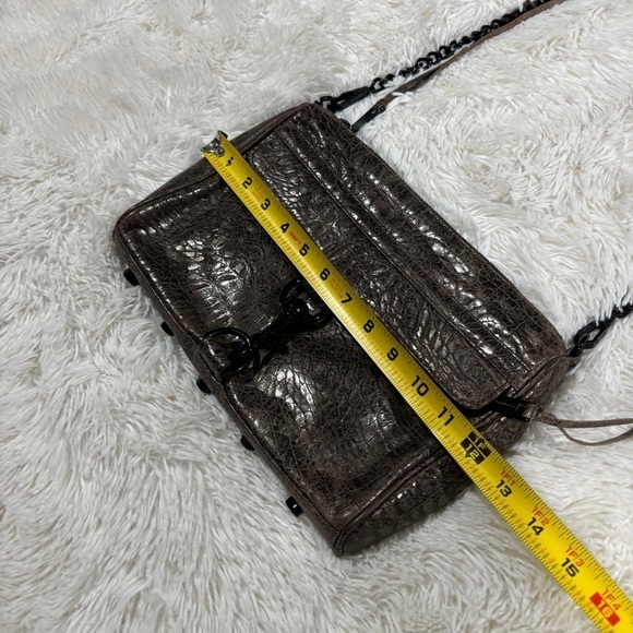 Rebecca Minkoff Mini Mac Croc Green Gold Chain crossbody purse Bag Embossed - Picture 7 of 14